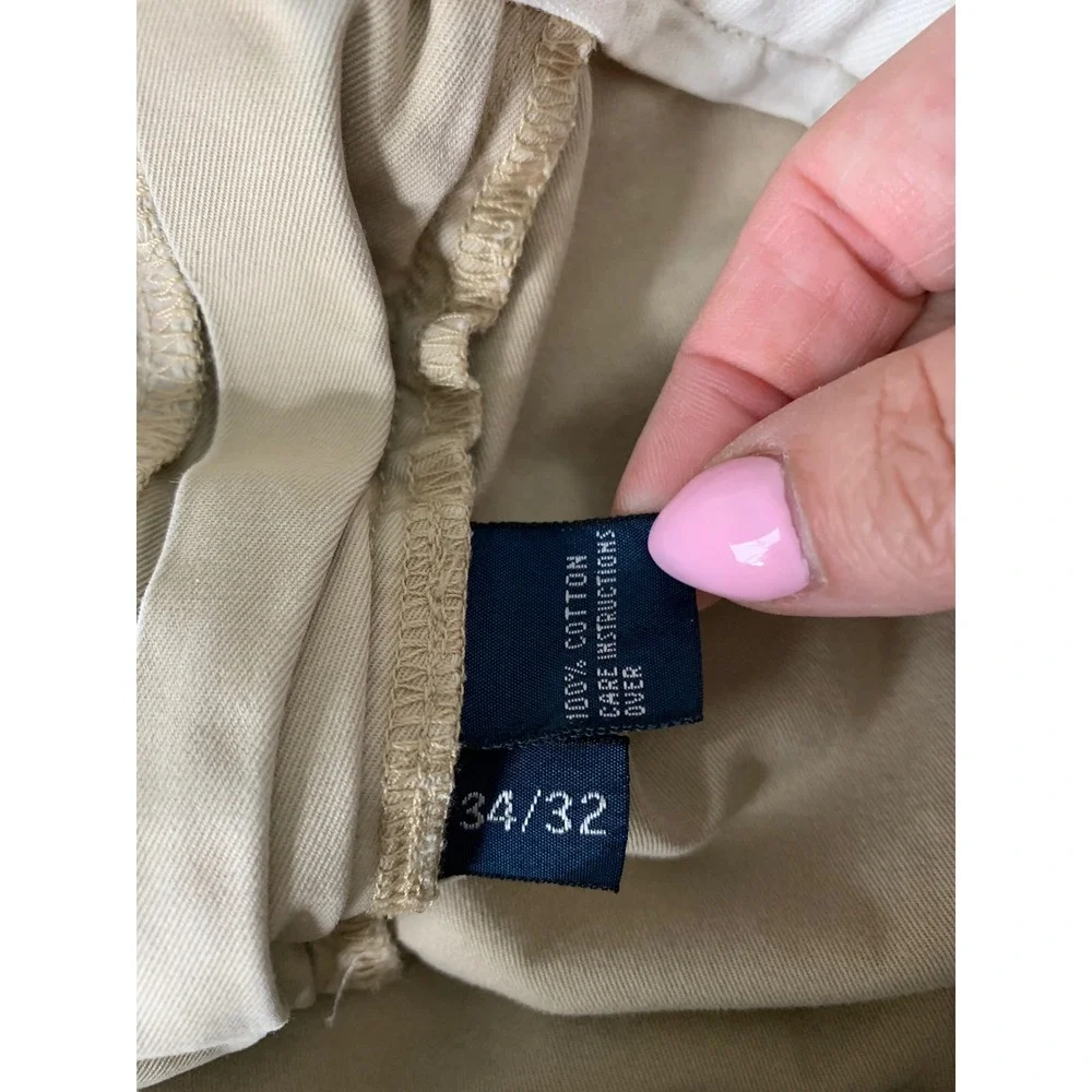 Vintage Polo Ralph Lauren Pants Mens 34x32 Tan Khaki Pleated Cuffed Cotton